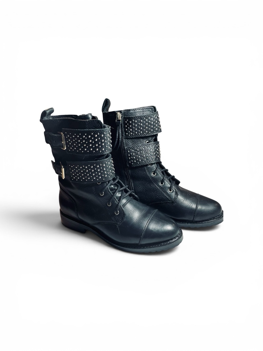 Rebecca Minkoff Moto Black Leather Double Studded Straps Ankle Boots Size 7